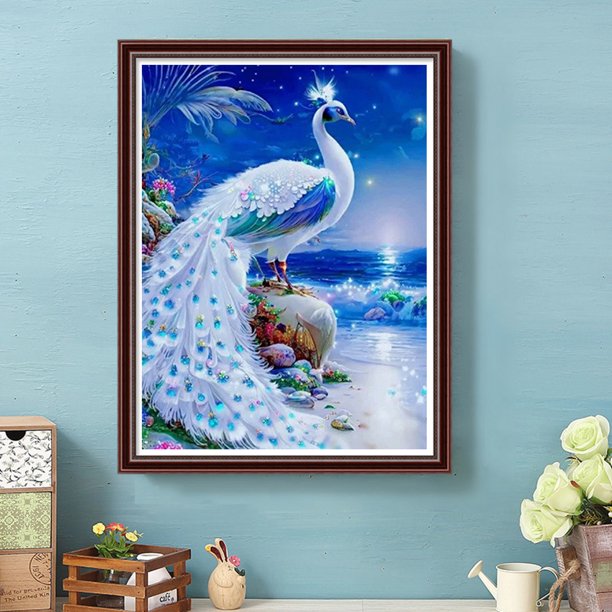 Cuadros Decorativos 5D bricolaje taladro redondo completo diamantes pintura pavo real Kit decoración del hogar (NH2824) Wdftyju embutido en tela