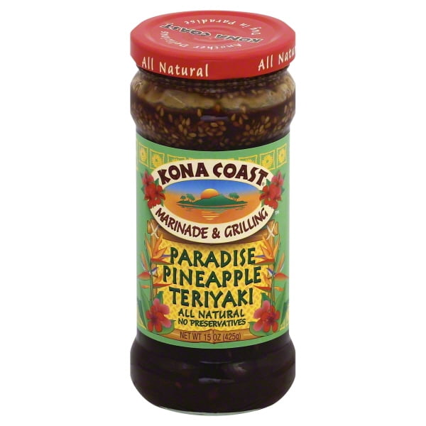(4 pack) Kona Coast® Paradise Pineapple Teriyaki Marinade & Grilling Sauce, 15 oz Jar