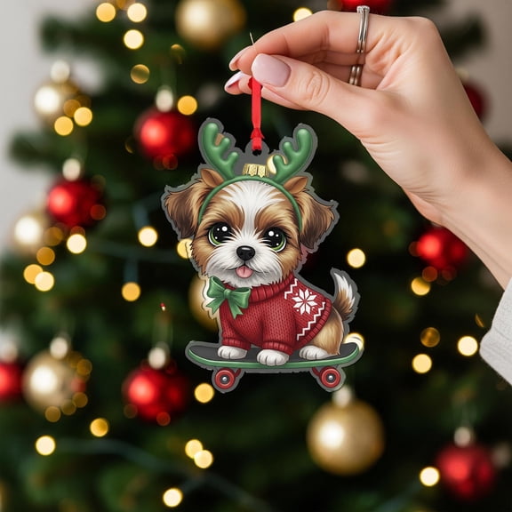 Shih Tzu Dog Ornament, Skateboard Christmas Decoration, Pet Lover Gift