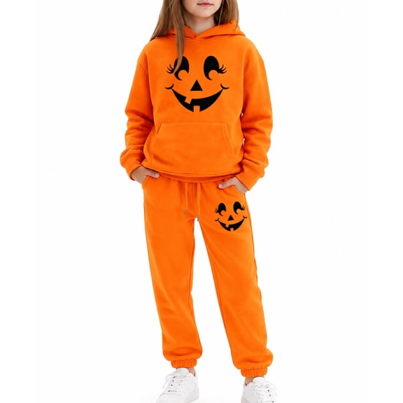 Zylarhe Boys Halloween Outfit Set Two Piece Print Toddler Kids Holiday Matching Ensemble Orange 3-4 Years