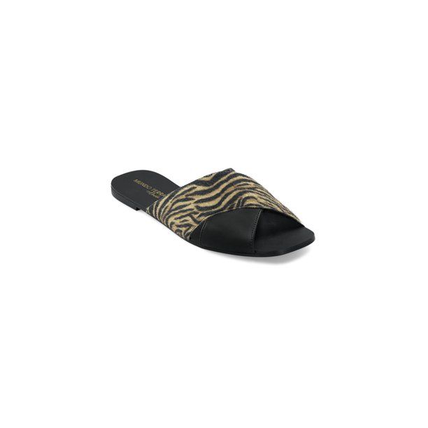 Sandalia De Piso Negro Con Detalle Animal Print Mundo Terra 029144