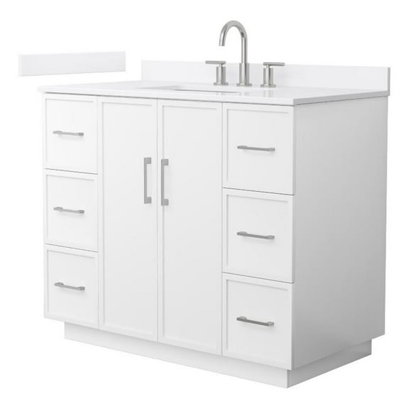 Elan TK 42" White Single Vanity & White Quartz Top (3-Hole) & Nickel Trim