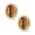 thumbnail image 2 of Gem Stone King 3.48 Ct Oval Brown Tiger Eye 18K Yellow Gold Plated Silver Earrings, 2 of 5