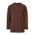 thumbnail image 2 of LEKWK Renaissance Costume Men Long Sleeve Vintage Pirate Viking Tops V Neck Lace Up Shirts with Belt Medieval Halloween Costume, 2 of 5