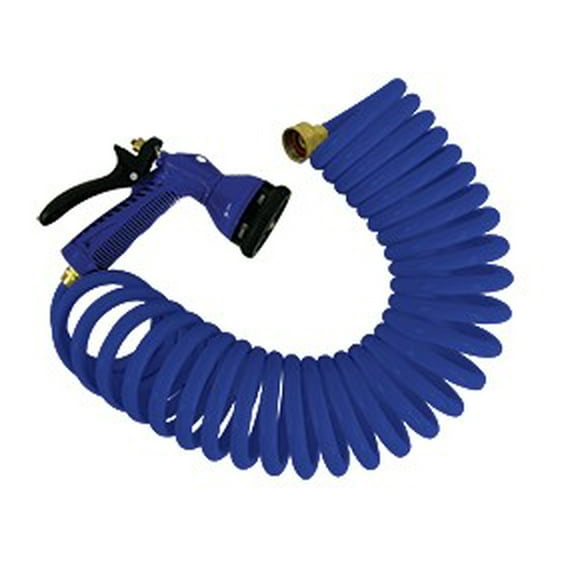 15' White Coiled Hose with Adjustable Nozzle