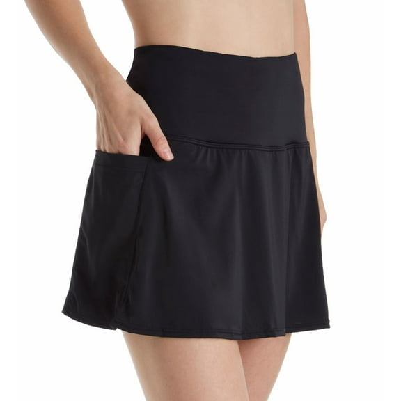 Women's Active Spirit 801202 Pocketz Techkini Skirted Brief Swim Bottom (Black 14)