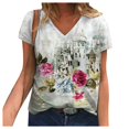 thumbnail image 3 of Hauts d'Été pour Femmes 2023 Mode Femme Décontractée Blouse à Col en V Imprimée T-Shirt à Manches Courtes Hauts d'Été, 3 of 5