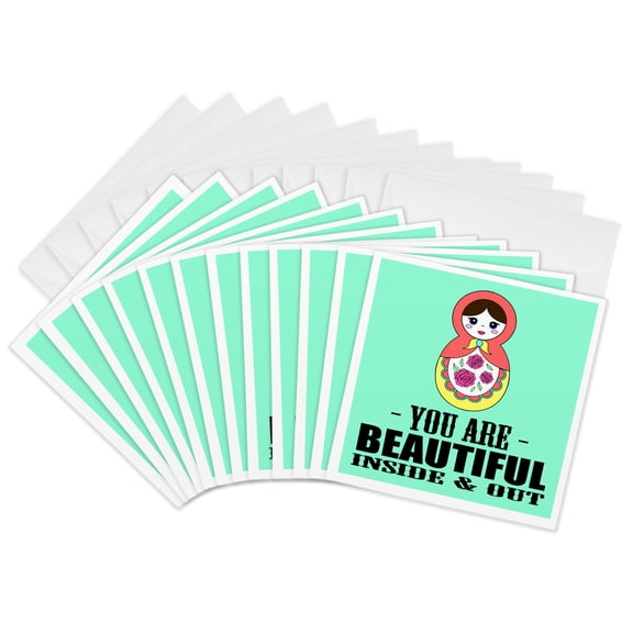 3drose, You Are Beautiful Inside and Out, Mint Green, 12 Greeting Cards with Envelopes
