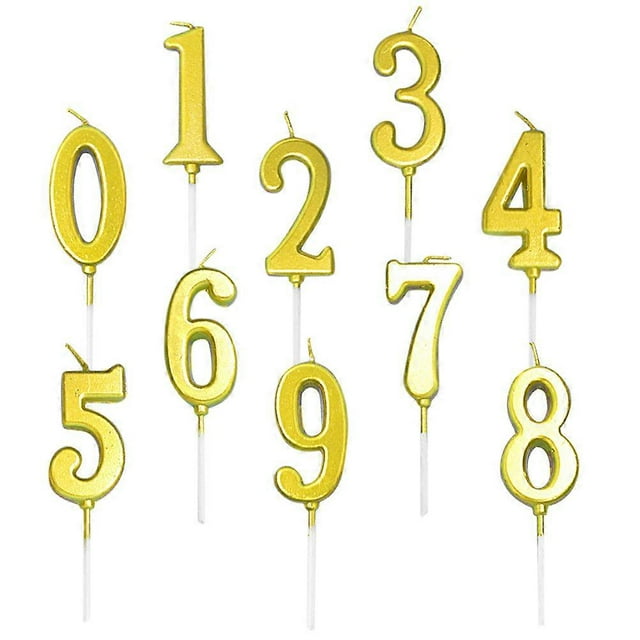 10Pcs Birthday Cake Number Candle 3D Number Shape Cake Decoration For Celebrations Golden Party Atmosphere Enhancement