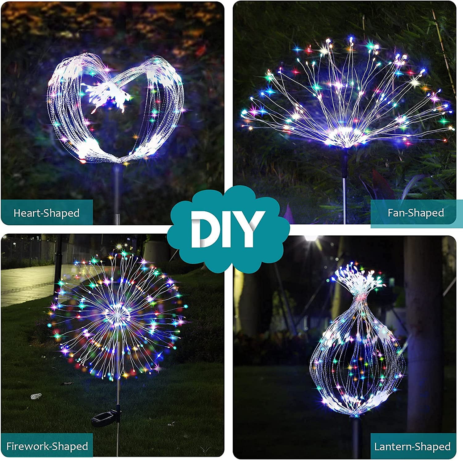 Solar Garden Lights Solar Firework Lights, 2 Pack 120 LEDs 2 Lighting Modes Waterproof Solar String Light for Garden Patio Walkway Pathway Party Wedding Decorative - Colorful