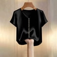 thumbnail image 2 of TaTaai Summer Fashion Solid Women's V Neck Short Sleeve Top, Pearl Embellished Casual Professional, Lightweight for Office Party Wedding Outfits Gift, 2 of 5