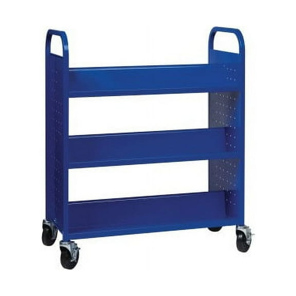 Lorell Double-sided Book Cart 6 Shelf - Round Handle - 5" Caster Size - Steel - x 38" Width x 18" Depth x 46.3" Height - Blue - 1 Each