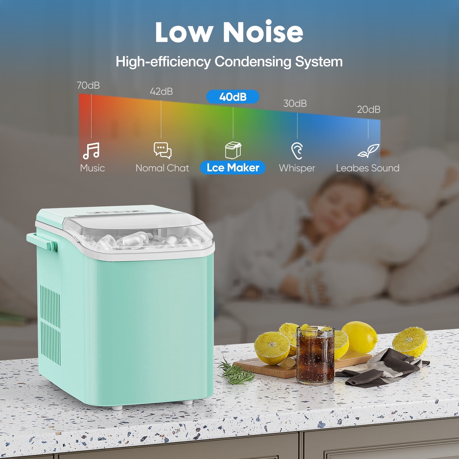 Countertop Ice Maker with Self-Cleaning Function, Portable Ice Machine with Handle & Ice Scoop, 9 Cubes in 6 Mins, 26.5 Lbs Daily Output, Compact Ice Maker for Home, Kitchen, Dorm, Bar & Office, Gree