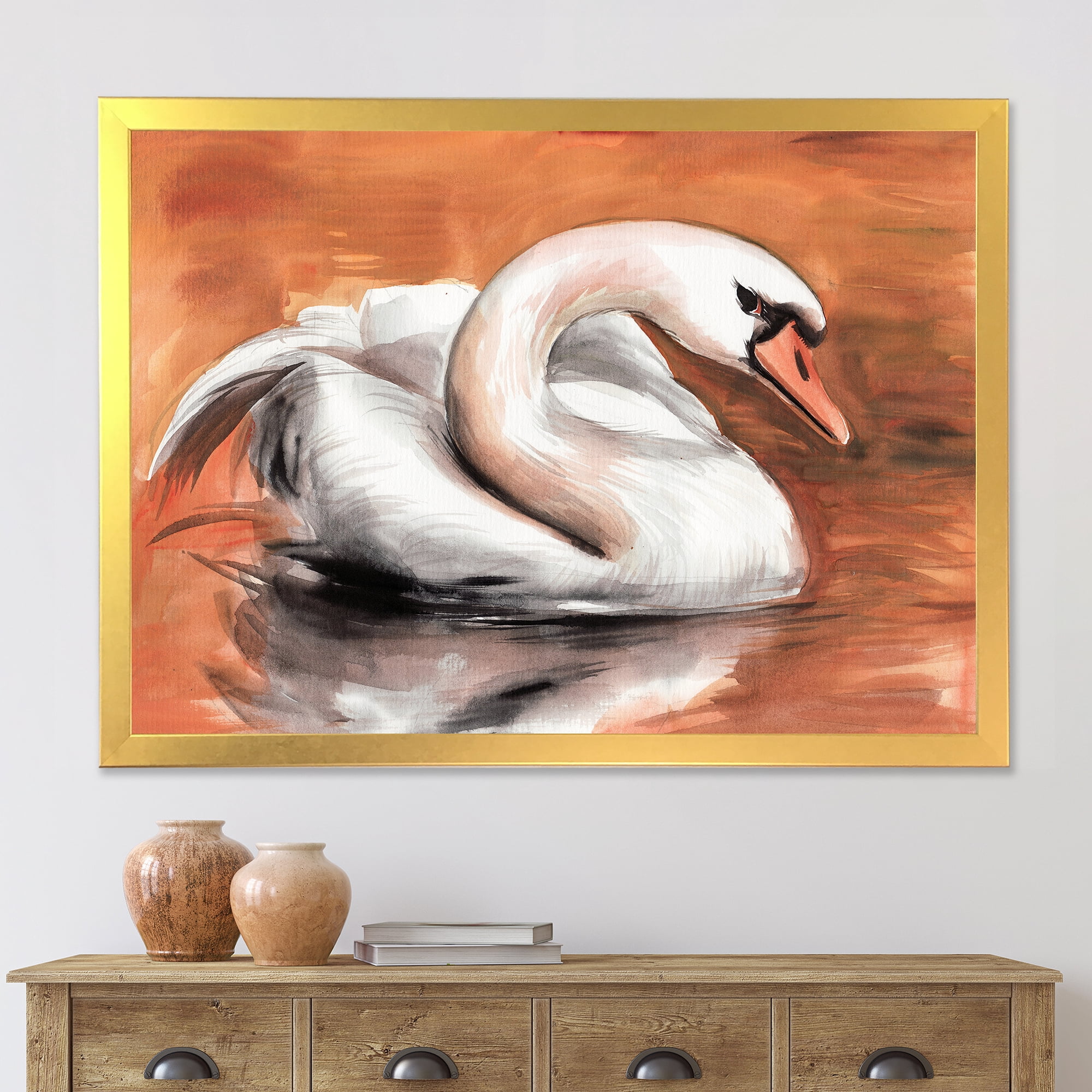 Designart 'Close Up Swan On The Water' Traditional Framed Art Print