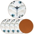thumbnail image 2 of Dragonfly Set of 6 Cute Round Coasters, Microfiber Leather Drink Coasters for Table, 11x11 cm/4.3x4.3 Inches, Coasters for Home and Office Decor, 2 of 6
