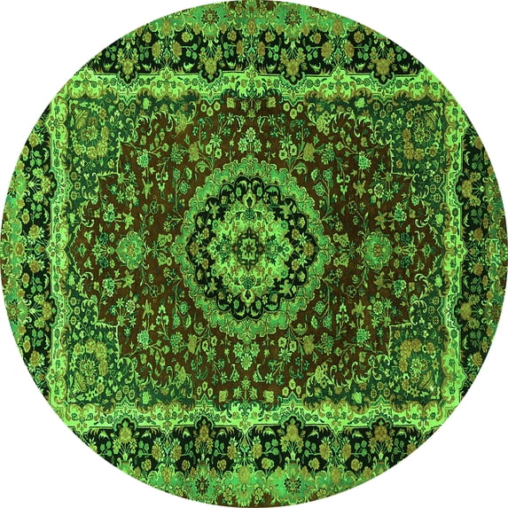 Ahgly Company Indoor Round Medallion Green Traditional Area Rugs, 4' Round