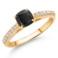 thumbnail image 2 of Gem Stone King 0.71 Ct Cushion Black Onyx G/H Lab Grown Diamond 10K Yellow Gold Engagement Ring (Size 5), 2 of 4