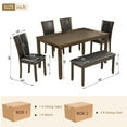 thumbnail image 3 of 6-Piece Dining Table Set with Bench and Chairs - Solid Wood Kitchen Dining Room Table Set in Farmhouse Rustic Style, Table Set for 6 with 4 Chairs and Bench Seat. (Dark Walnut), 3 of 8
