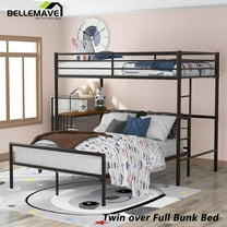BELLEMAVE Twin over Full Bunk Bed with Desk, Metal Bunk Bed with Full-Length Guardrail and Ladder, Convertible into a Loft Bed Twin and Full Platform Bed(Black)