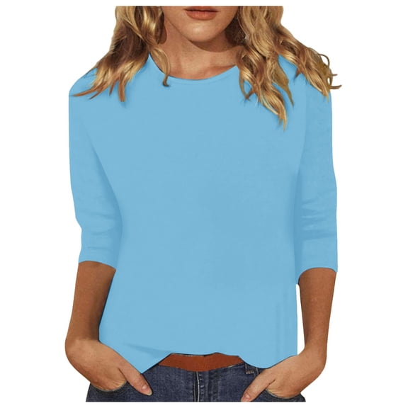 Bibifish Womens T-Shirts 3/4 Length Sleeve Ladies Tee Tops Casual Loose Fit Crewneck T Shirts Cute Solid Color Workout Tunic Tops