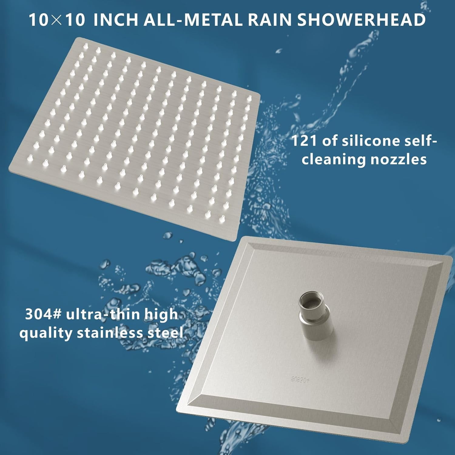 10 Inch Square Rain Shower Head with Extension Arm High Pressure Brushed Nickel