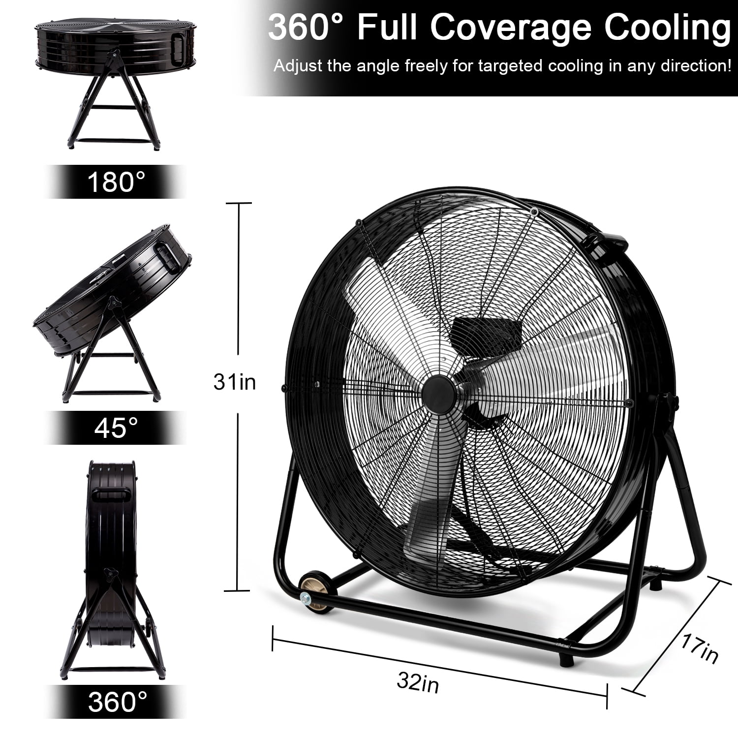 30" Industrial Fans for 14000 CFM, High Velocity Fan with 3 Speeds, Heavy Duty Blower Fan Equipped 360° Tilt Air Circulator Used in Warehouse, Garage, Yard