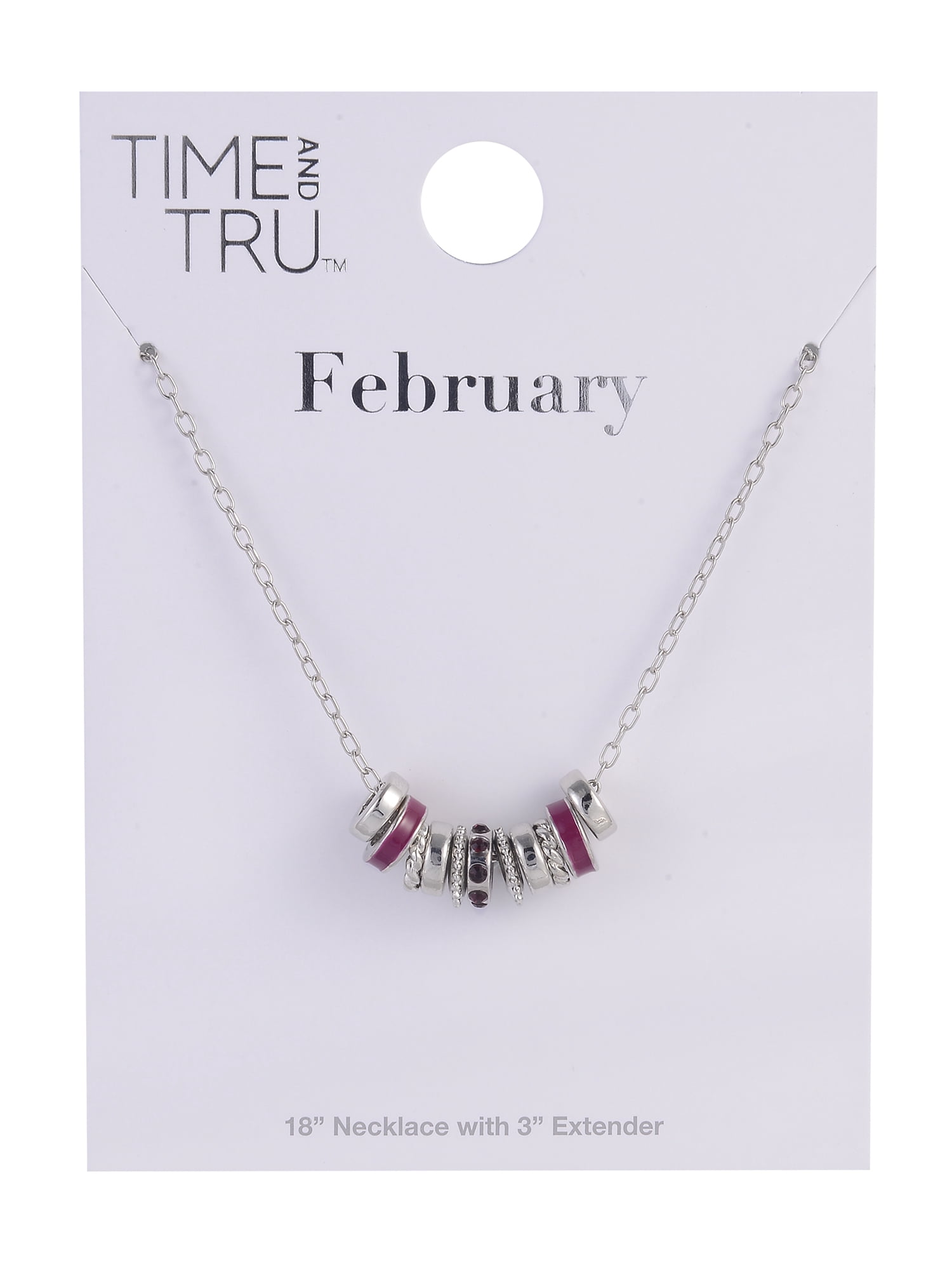 Time and Tru Silvertone Chain with Amethyst Birthstone "February" Necklace