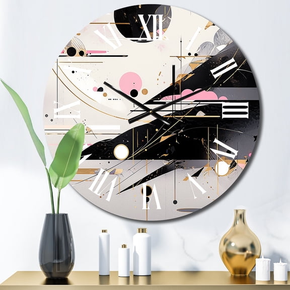 Designart "Bold Stripes Pink Black Fusion" Cubism Oversized Wall Clock