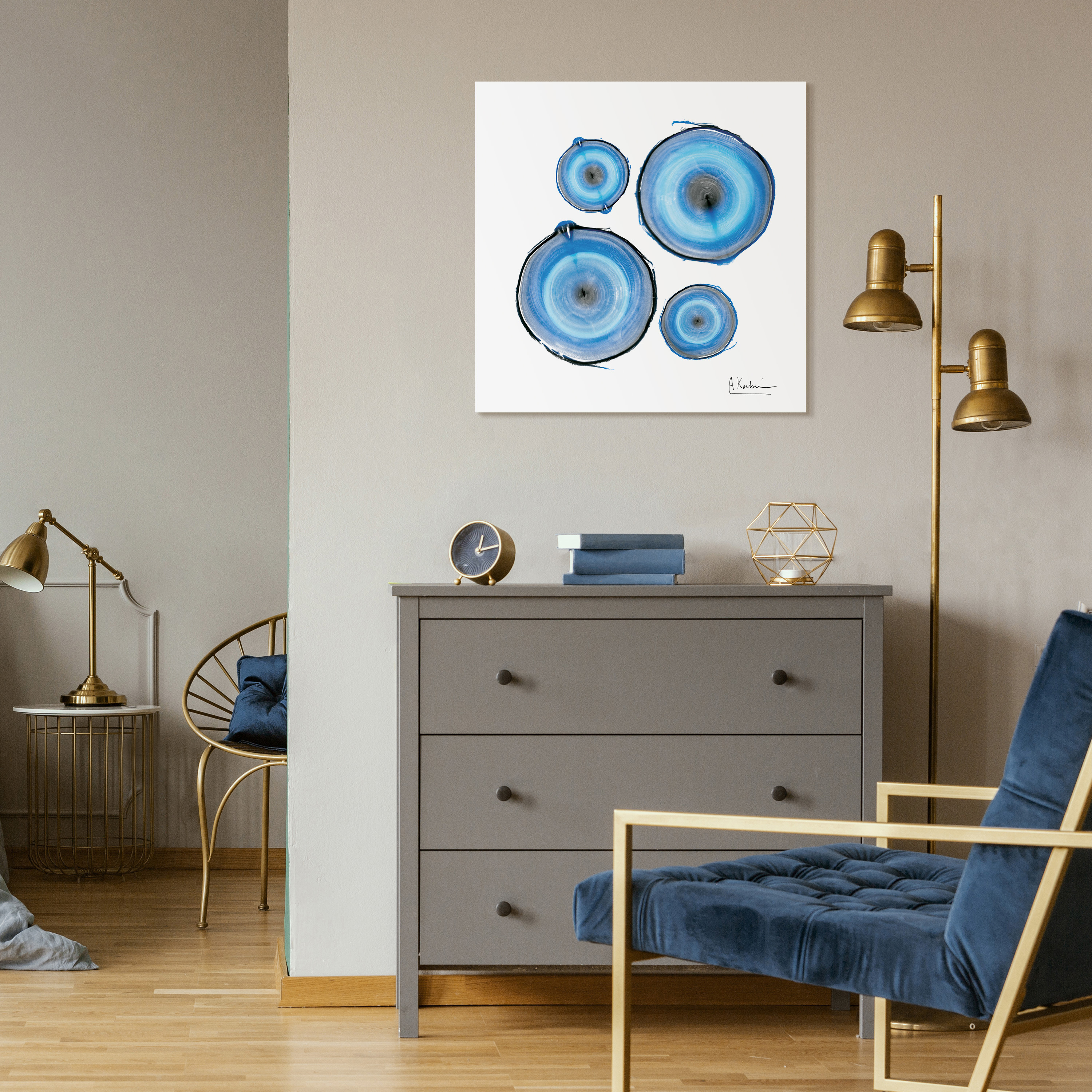 Empire Art Direct Mineral Rings II Frameless Free Floating Tempered Glass Panel Graphic Wall Art, 24" x 24" x 0.2", Ready to Hang