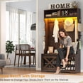 thumbnail image 4 of ChVans 75''H LED Farmhouse Hall Tree w/ Bench & Shoe Storage, Brown Hall Tree Entryway Bench w/ Coat Rack, 12 Shoe Cabinet, Umbrella Holder&Sock Storage Drawer, Mudroom, Hallway, 4 of 7