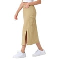 thumbnail image 4 of INSPIRE CHIC Denim Cargo Skirt for Women's Y2K Split Hem Midi Jean Skirts with Pocket S Khaki, 4 of 5