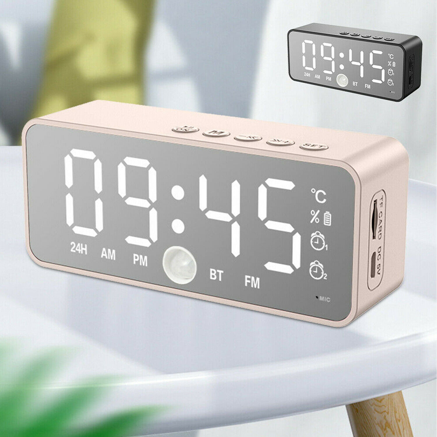 Details about   Hexagonal Mirror Digital Alarm Clock Touch Screen LED Clock USB Rechargeable For 