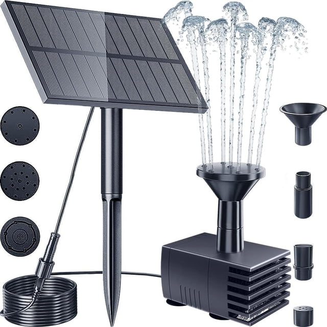 Solvattenfontänförfågelbad,soldammpumpmed6munstyckenfilterSoldrivnavattenfunktionerförträdgården,litendamm