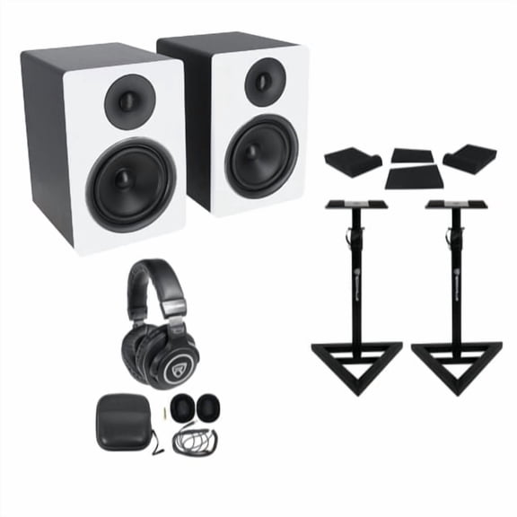 Rockville APM6W Bundle: 6.5" 2-Way 350-Watt Powered USB Studio Monitors Pair, RVSM1 Near-Field Studio Monitor Stands, RRS190S Foam Studio Monitor Isolation Pads, PRO-M50 Studio Headphones, 4-items