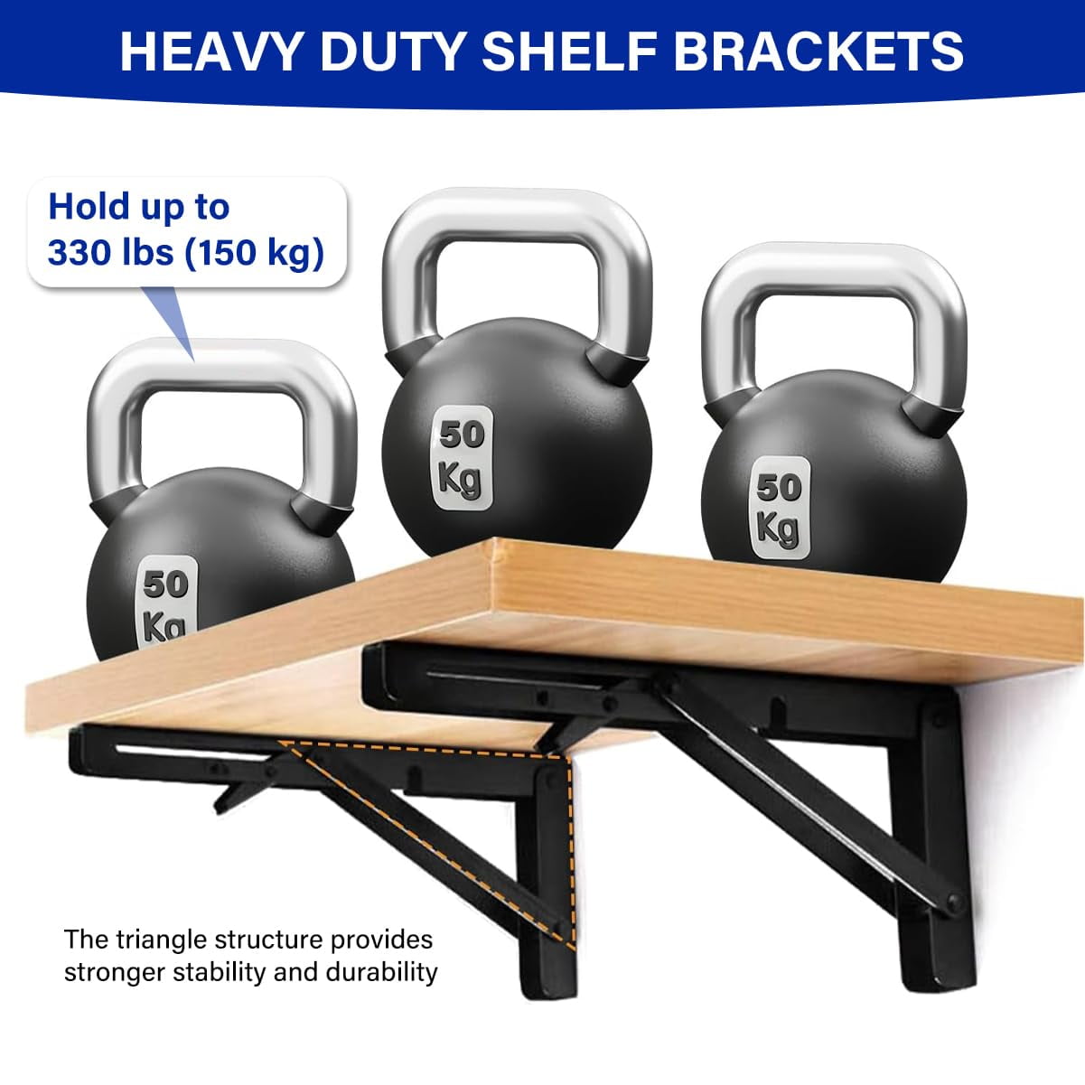 Folding Shelf Brackets, 2 Pcs Matte Black Collapsible Stainless Steel Heavy Duty Brackets for Table Bench, Space Saving DIY Bracket with Screws, Max Load 330 lb (Black, 12 in)