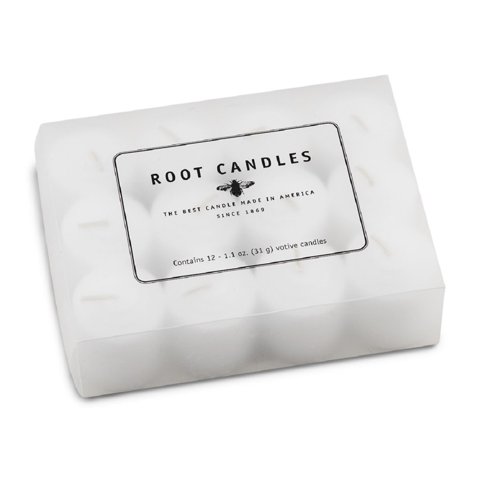 Root Candles Unscented 10 Hr. Pressed Votive Candles, White, Box of 12