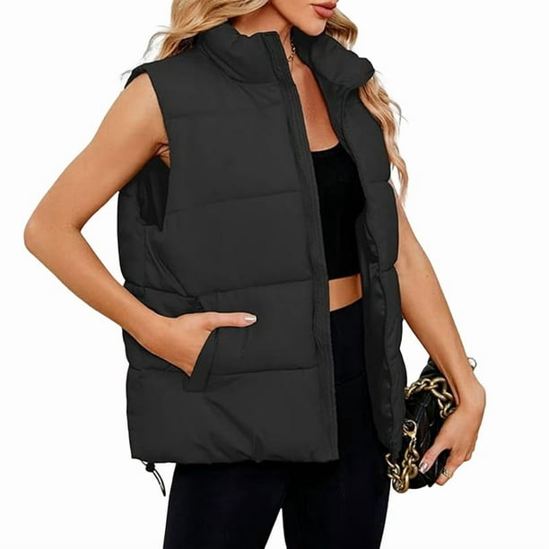 Chaleco Acolchado para Mujer, Abrigos de Abrigo, Chaquetas y Abrigos con Bolsillos. Negro XL
