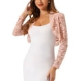 thumbnail image 4 of INSPIRE CHIC Cárdigan Corto de Encaje Floral para Mujeres, Bolero Abierto, Talla XL, Rosa Claro, 4 of 6