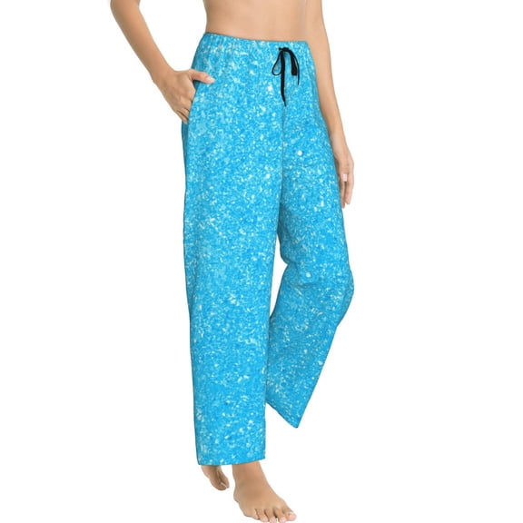 Pajama Pants Women - Sky Blue Glitter Soft Breathable Sleep & Lounge Pants for Women, Comfy Casual Pj Pants Bottoms with Pockets