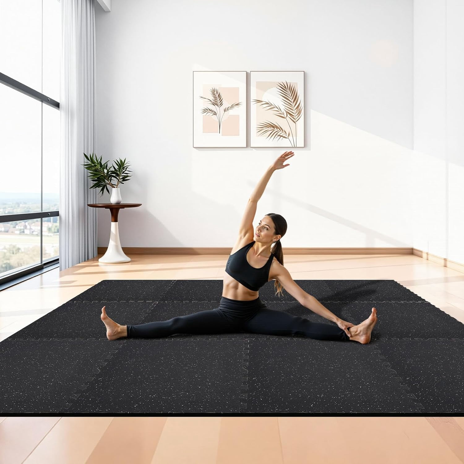 CHTER 0.4Inch 48sq.ft 12 Tiles Gym Flooring for Home Gym, Rubber Top with High Density EVA Foam, 24 x 24In Gym Floor Exercise Equipment Mats, Interlocking Gym Mats, Puzzle Workout Mats, Black & Gray