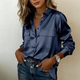 thumbnail image 4 of Satin Shirts for Women Button Down Long Sleeve Top Turn Down Collar Blouse with Pockets Blusa De Seda Para Mujer Elegante, 4 of 9