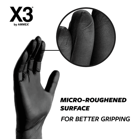 X3 Black Nitrile Disposable Industrial Gloves 3 Mil Large Box of 100