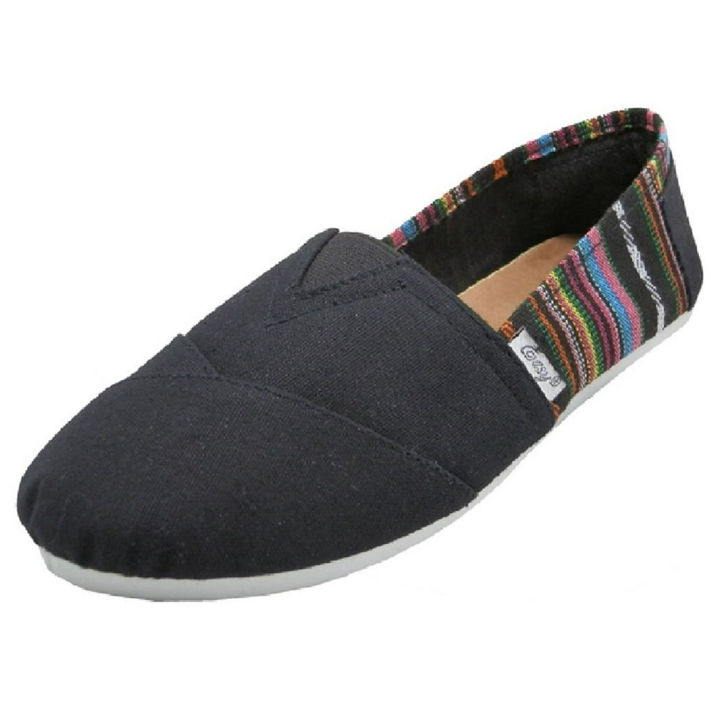 ladies black canvas slip on shoes