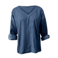 thumbnail image 5 of Women's Plus Size Denim Top, V Neck Long Sleeve Casual T-Shirt with Side Slits, Loose Fit Streetwear Tunic for Daily Wear and Going Out Blue L, 5 of 7