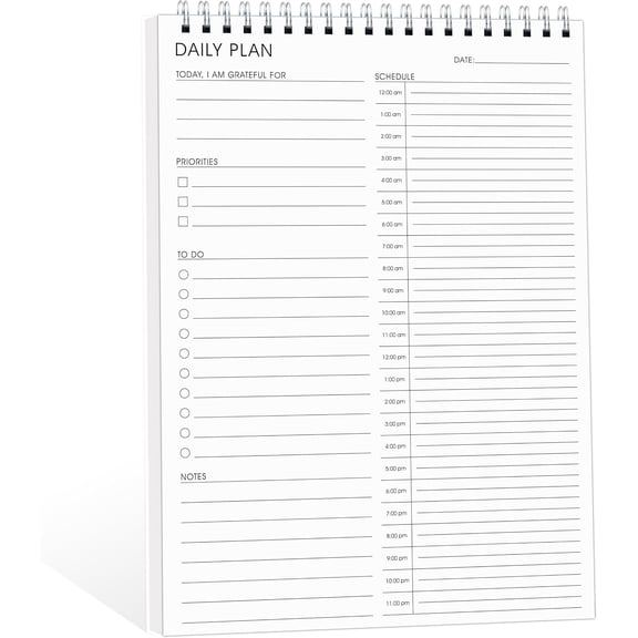 Undated 24 Hour Daily Planner with To Do List for Work & Personal Life | No Bleed Paper,Double-Sides to Use,Hourly Time Block Schedule, Priority, Spiral Bound for Personal ,Office,Home, 7“ x 10”