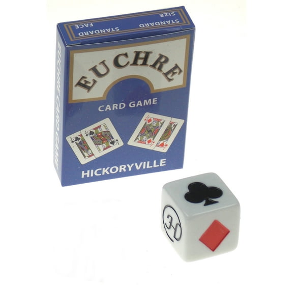 Hickoryville Euchre Playing Cards Bundle - 2 Euchre Decks in 1 Box with 1 White Plastic Suit Marker Dice