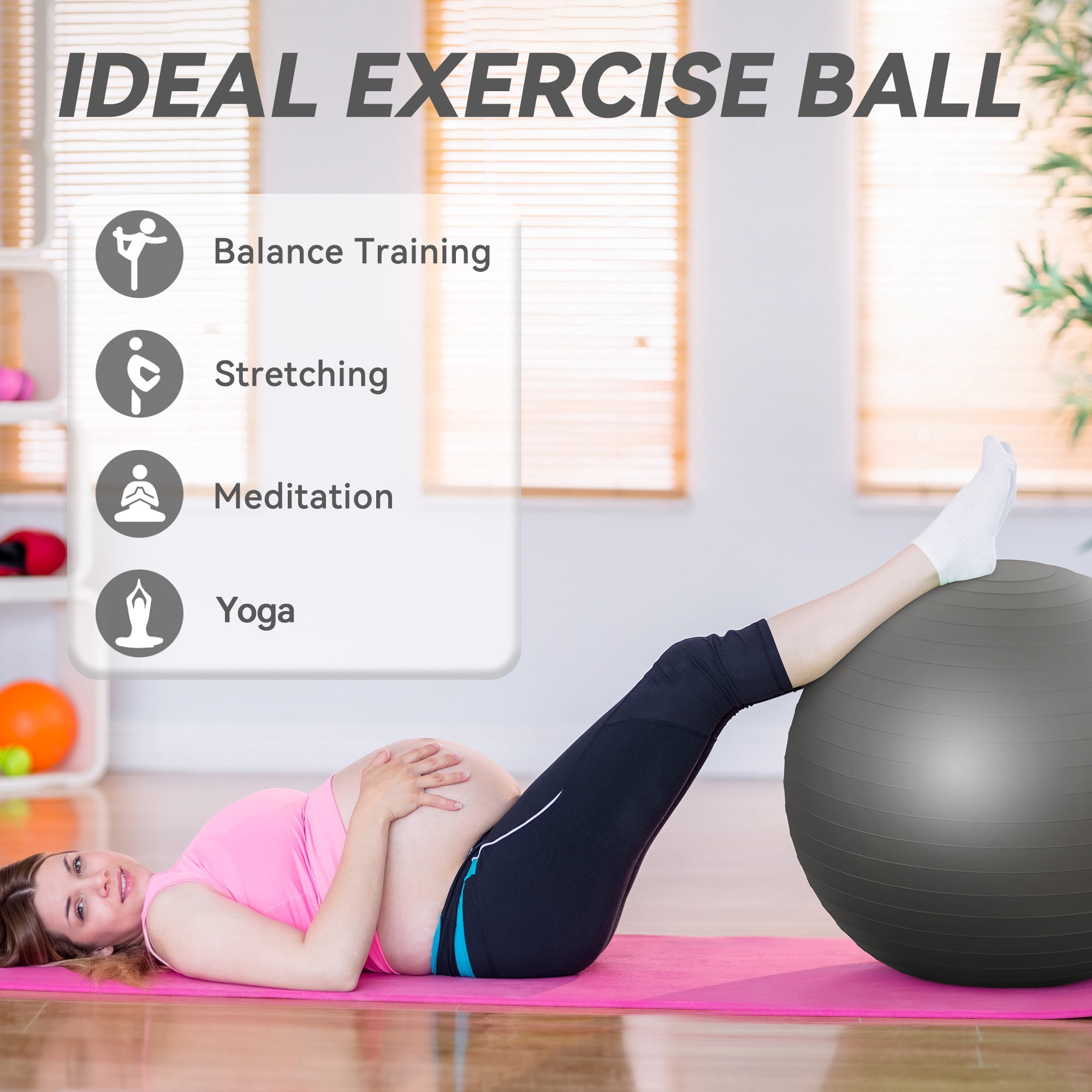 FlexWave 85cm Anti-Burst Yoga Ball with Textured Stripes, Exercise Stability Ball for Fitness, Pregnancy & Physical Therapy, 4 Colors Available
