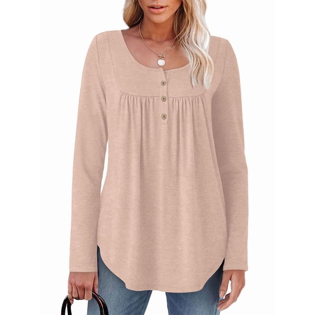 Camisas de Larga para Mujer, Conjuntos de Otoño, Cuello Redondo, Túnicas Casuales, Blusas de Moda, Ropa de Moda. Rosa L