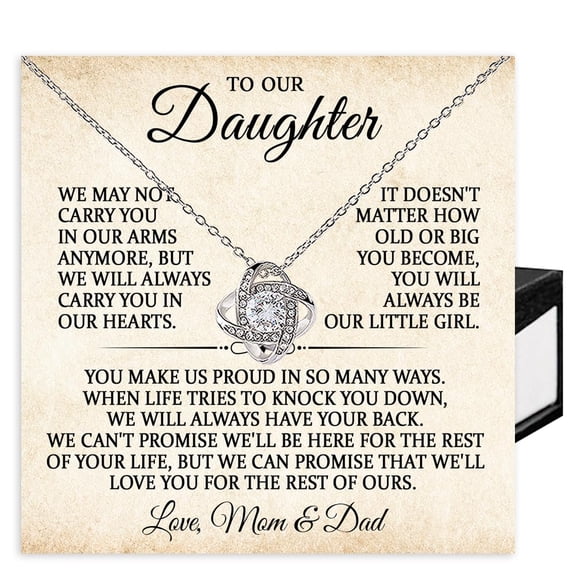 Daughter Necklace From Mom And Dad, Elegant Jewelry Keepsake, Birthday Present, Graduation, Surprise That Shows Love And Family Connection #347, White Love Knot Necklace