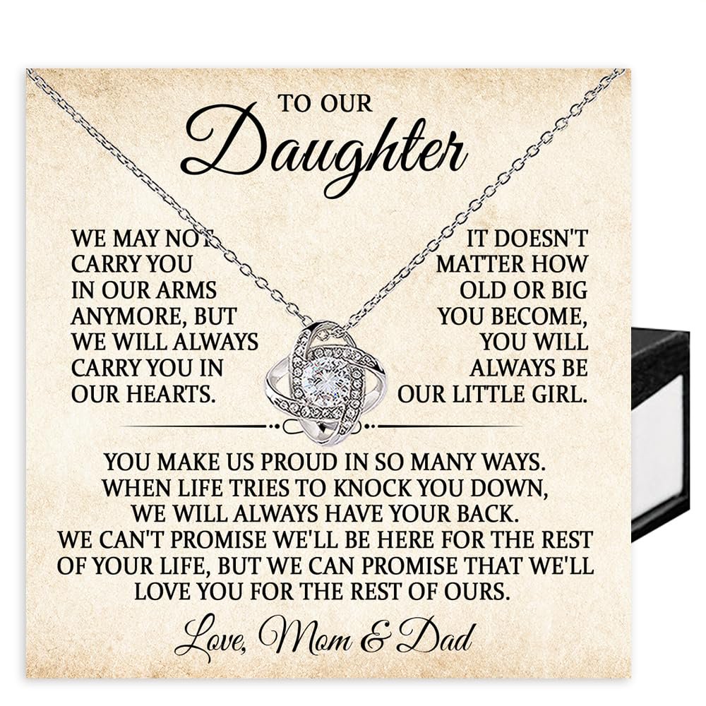 Daughter Necklace From Mom And Dad, Elegant Jewelry Keepsake, Birthday Present, Graduation, Surprise That Shows Love And Family Connection #347, White Love Knot Necklace